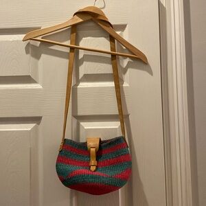 VINTAGE pink & green sisal small bag crossbody or shoulder purse